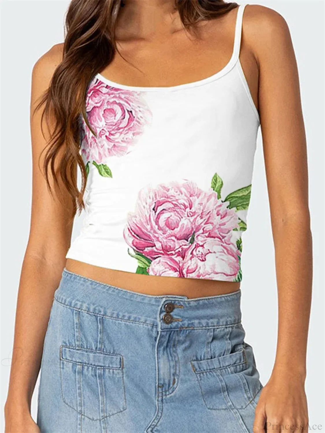 Floral Backless Spaghetti Strap Retro Crop Top WHITE7 / S croptop-250126