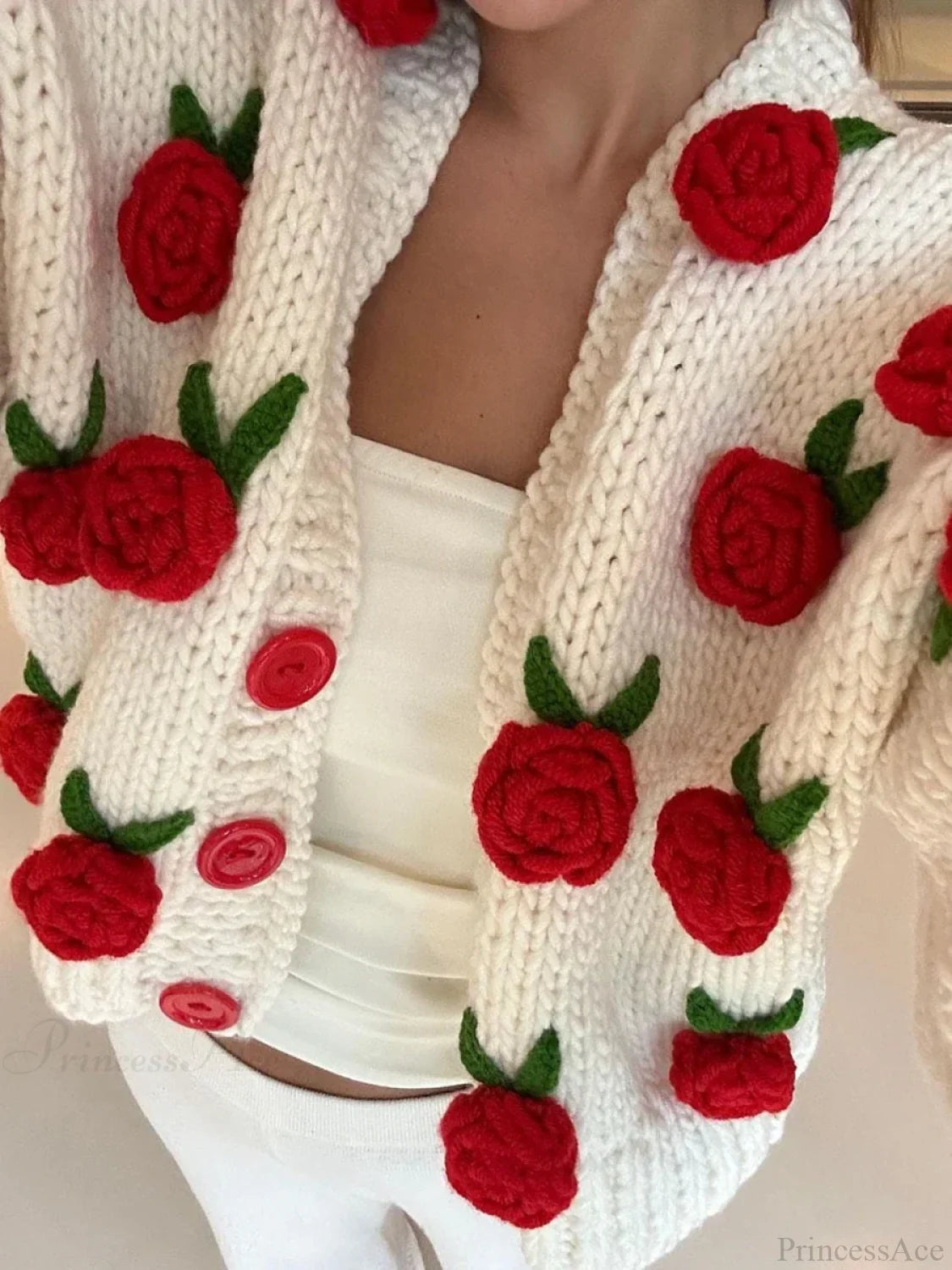 Floral Button Closure Knit Cardigan Orange / S