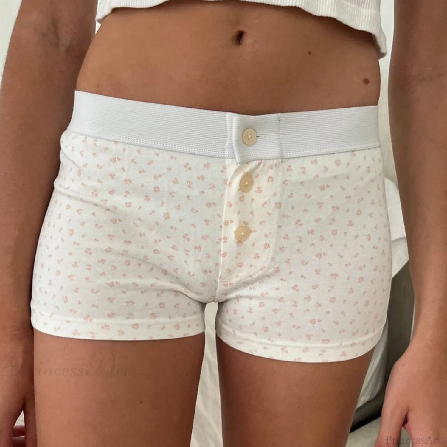 Floral Button Low-Rise Short white2 / S short-250223