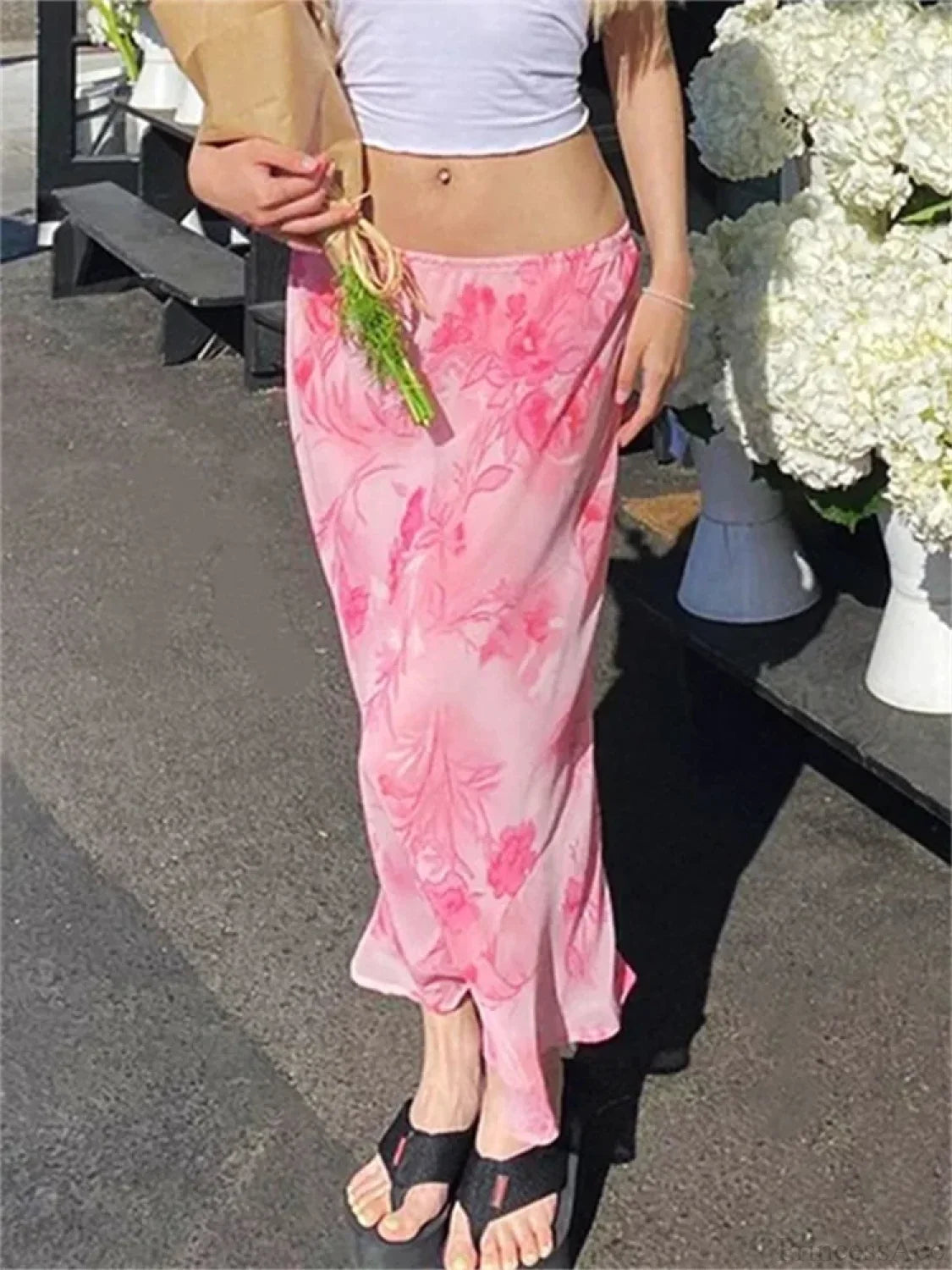 Floral Chiffon Low Waist Casual Retro Skirt Pink / S skirt-250126