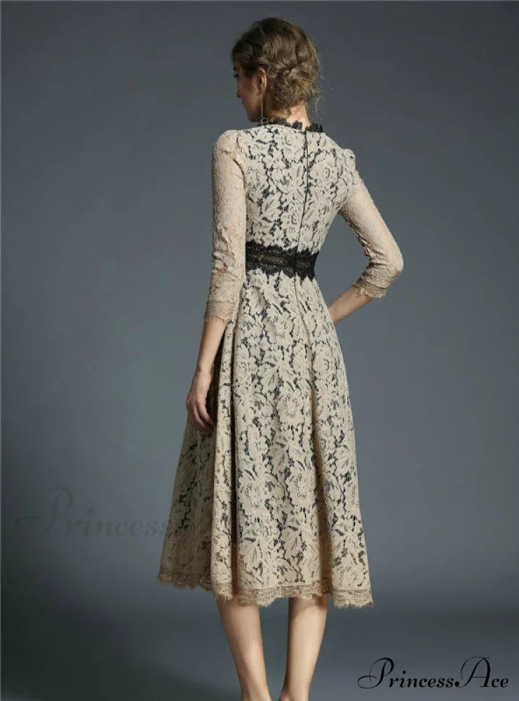 Floral Crochet Hollow Out Patchwork Lace Dress L / Blue Party Dresses-L