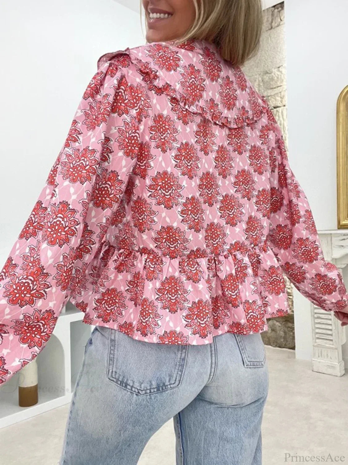 Floral Doll Collar Tie-Up Blouse blouse-250223