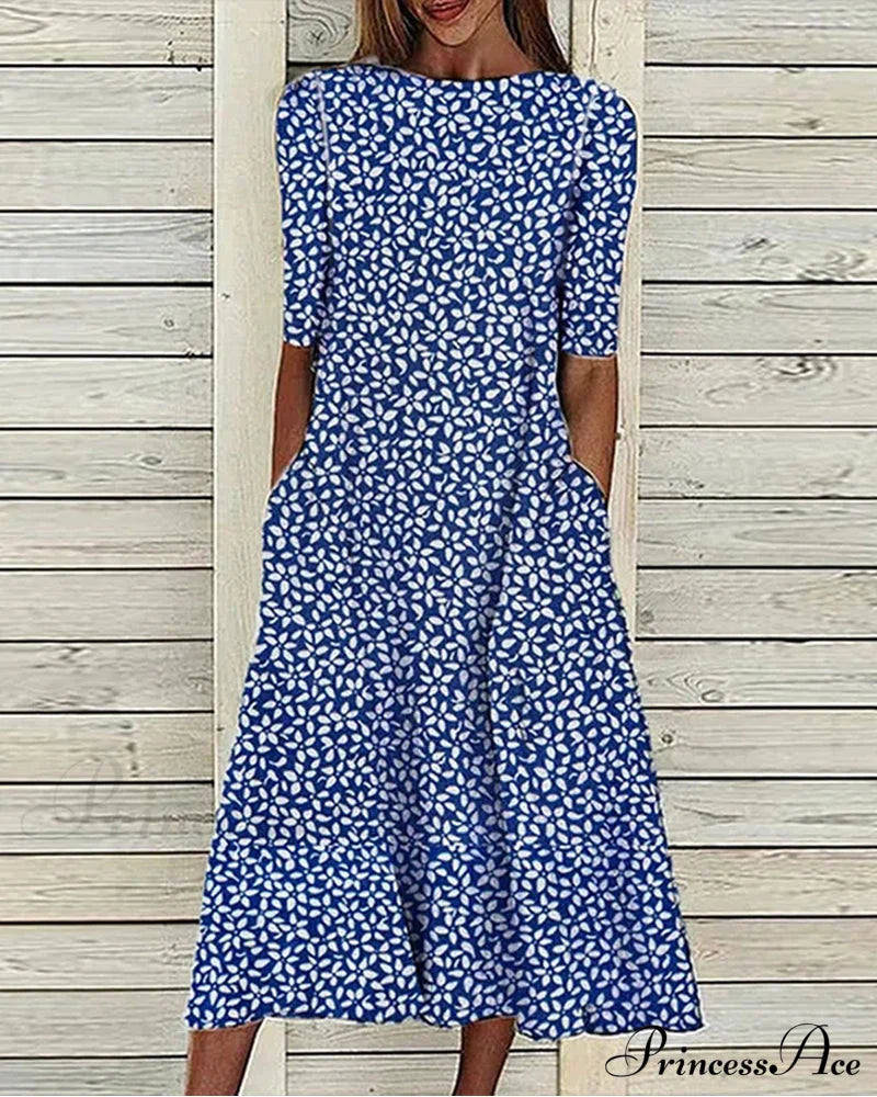 Floral print pockets dress Blue 23BF Casual Dresses Clothes Dresses Spring Summer