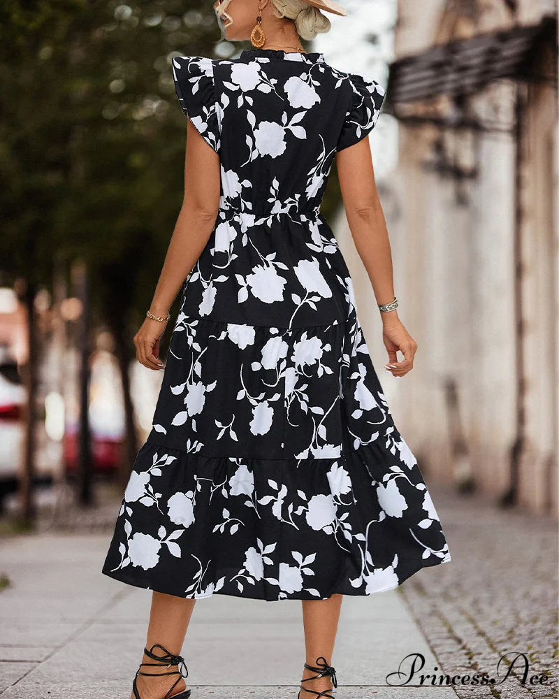 Floral Dress With Ruffled Sleeves Casual Dresses