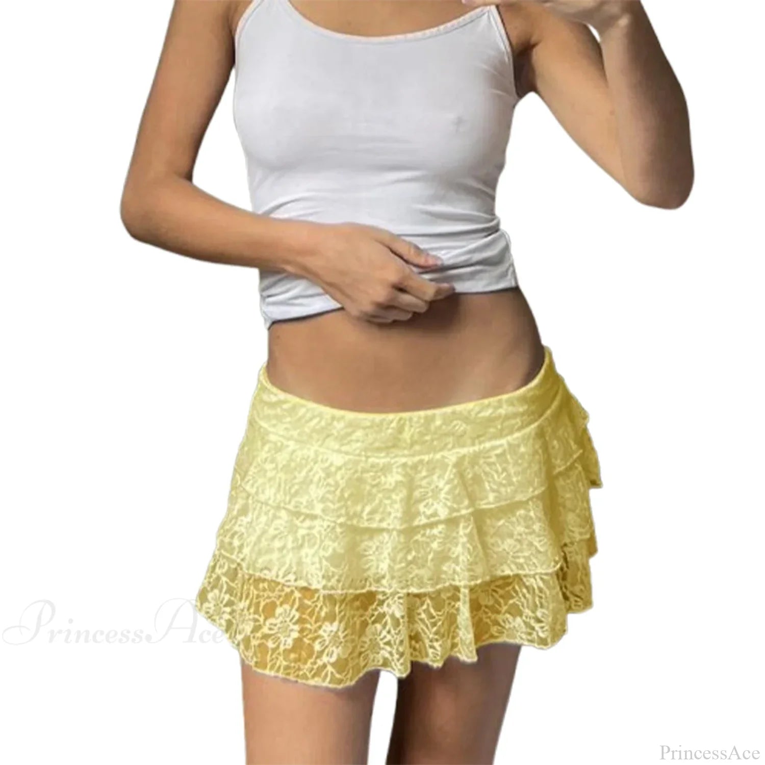 Floral Elastic Layered Skirt Yellow / S skirts-250223