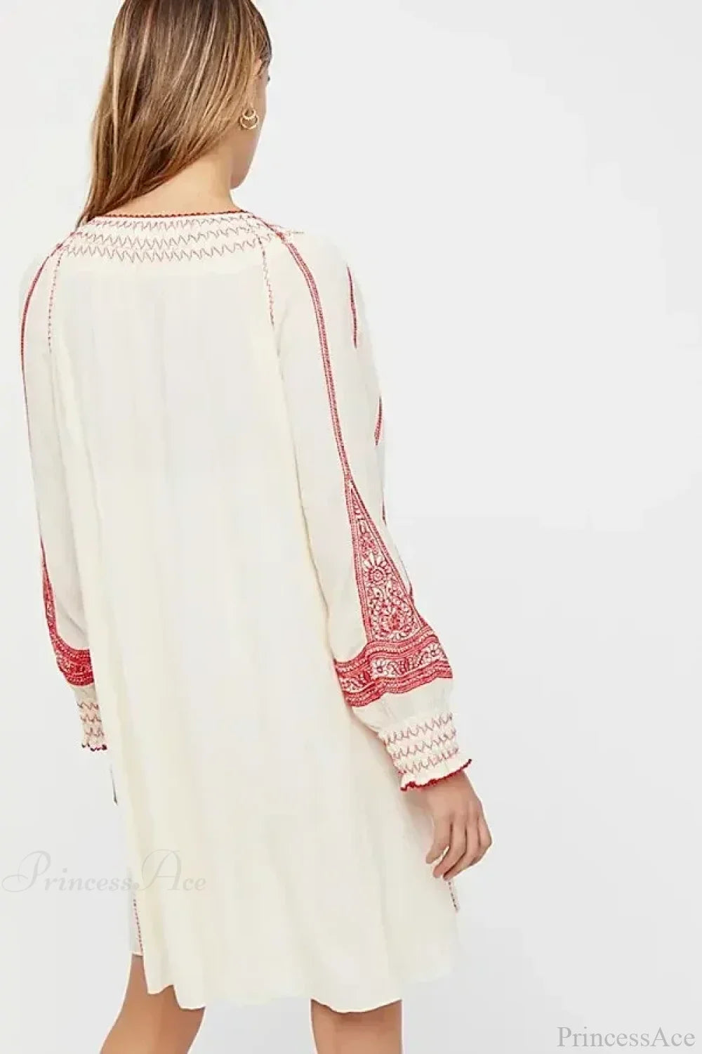 Floral Embroidered Tassel Oversized Cotton Boho Dress bohodress-250126