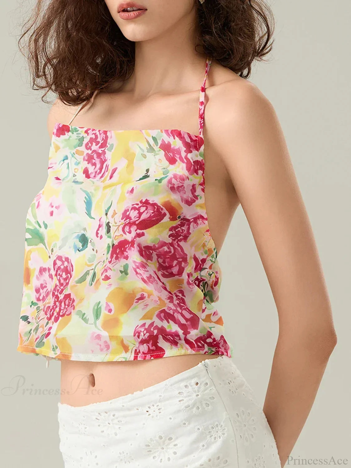 Floral Halter Backless Sleeveless Cropped Vest Camisole croptop-250126
