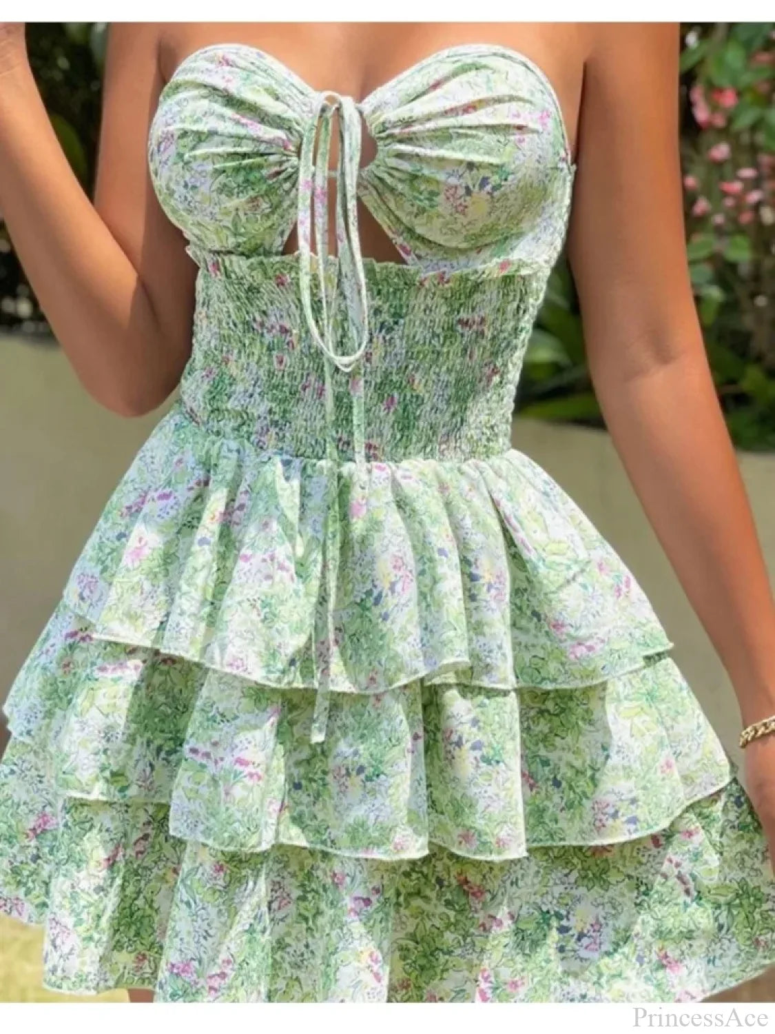 Floral Halter Neck Lace-Up Mini Floral Dress floraldress-250126