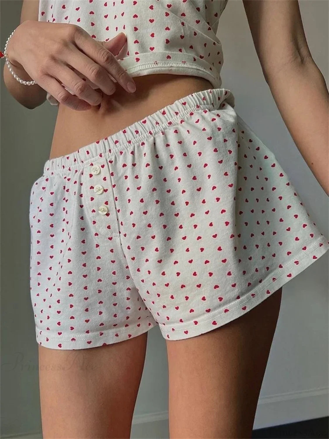 Floral Heart Striped Lounge Short white1 / S short-250223
