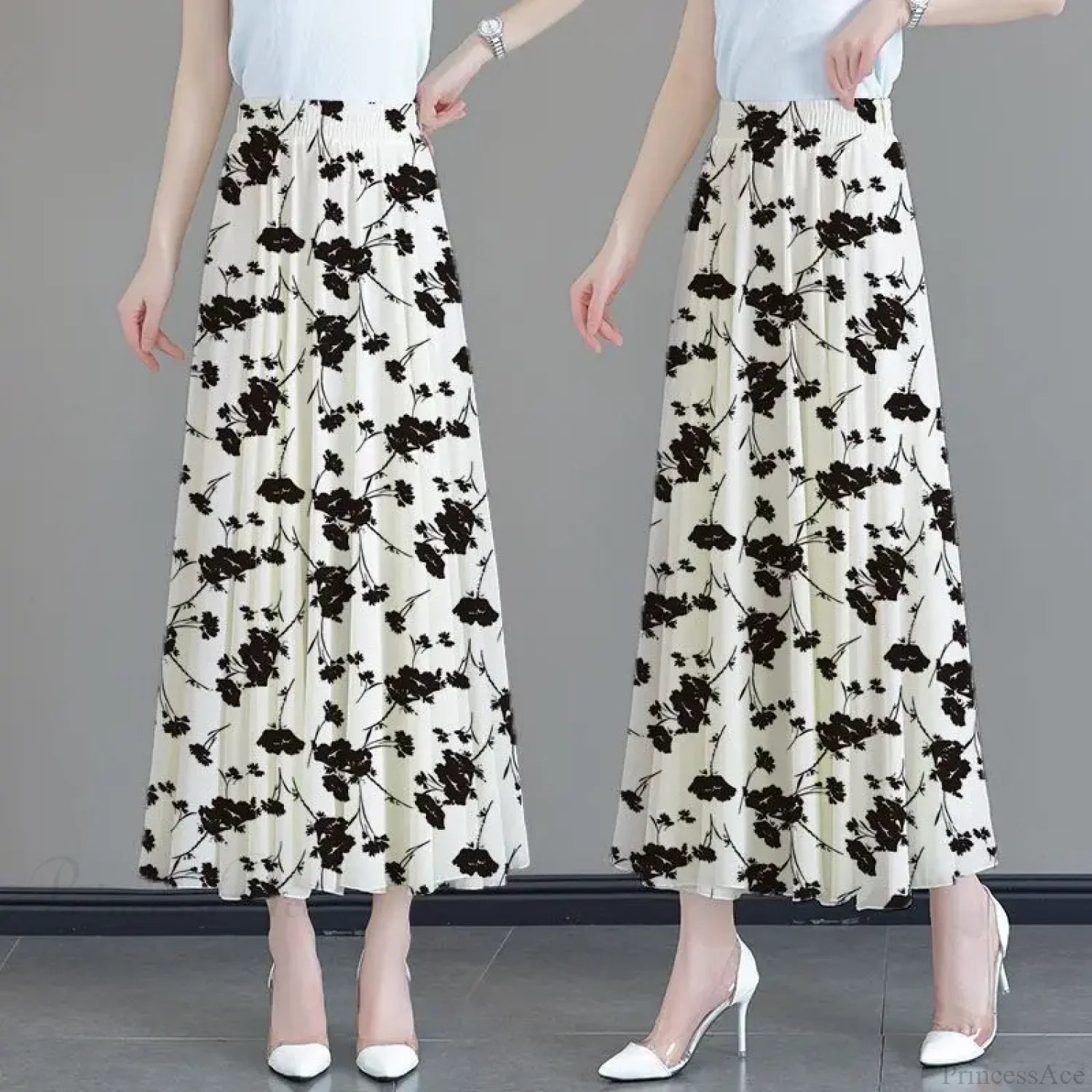 Floral High Waist Patchwork Chiffon Beach Skirt Kiss Length 80CM / M skirt-250126