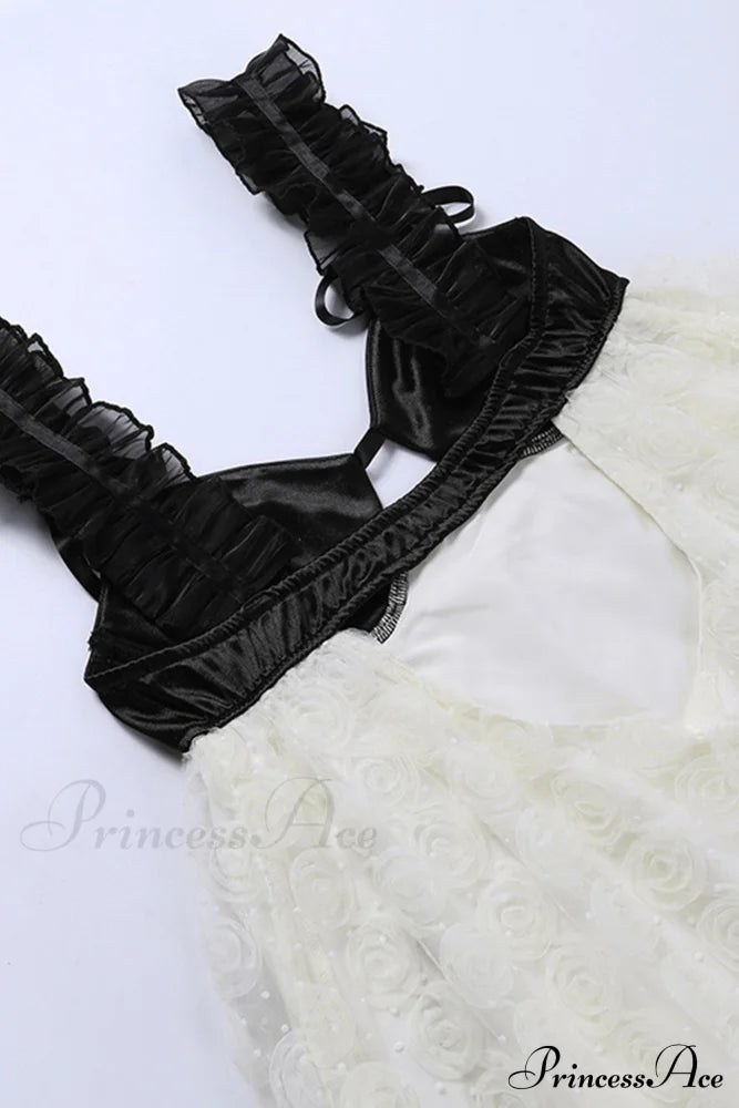 Floral Lace Backless Babydoll Dress With Corset Detail Mini Dresses