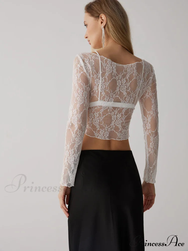 Floral Lace Graceful See Through Top T-Shirts