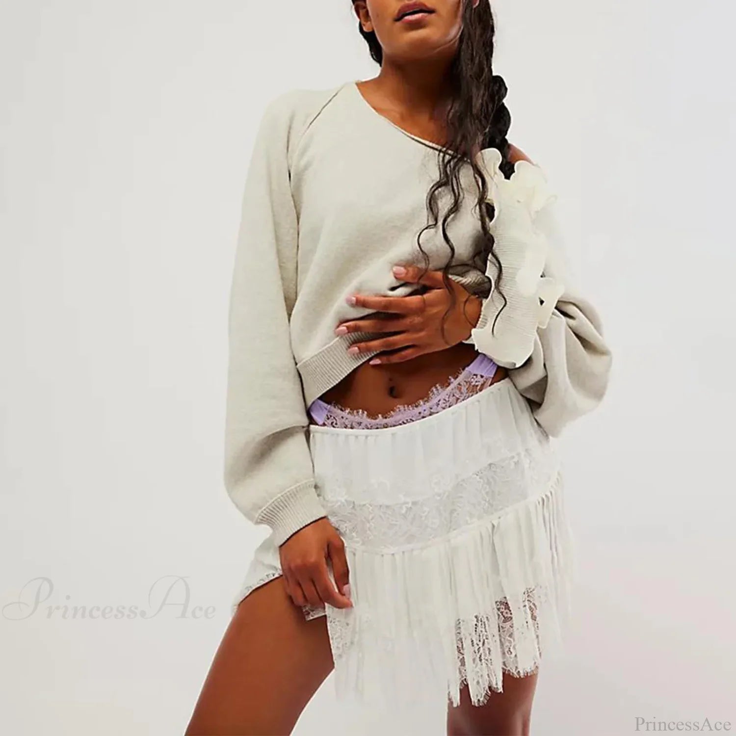 Floral Lace Tiered Slip Skirt WHITE / S skirts-250223