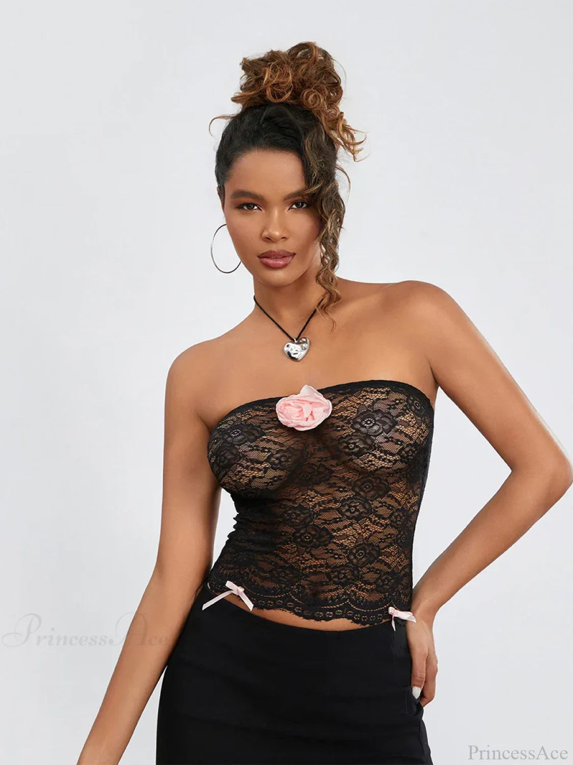 Floral Mesh See-through Strapless 3D Flower Bandeau croptop-250126