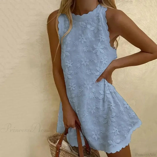 Floral Off-Shoulder Embroidery Loose Hem Floral Dress Blue / S floraldress-250126