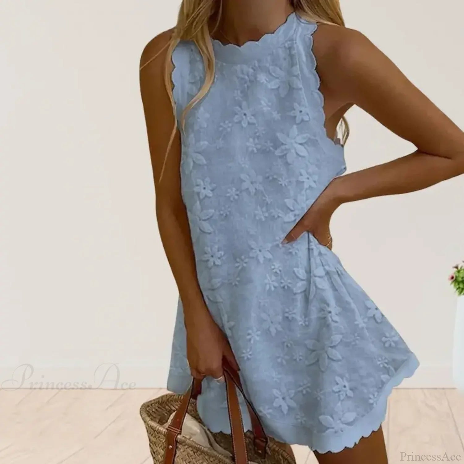 Floral Off-Shoulder Embroidery Loose Hem Floral Dress floraldress-250126