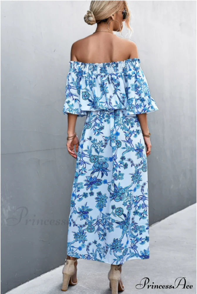 Floral One-Shoulder Tube Top Dress With Split Xl / Red