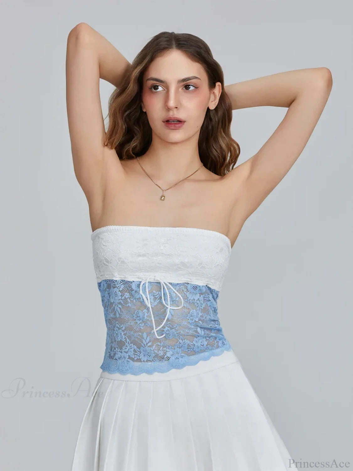 Floral Patchwork Bow Tie Front Off-shoulder Bandeau Top croptop-250126