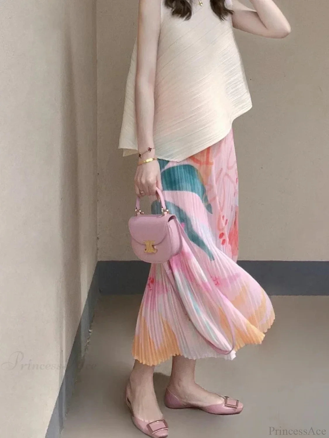 Floral Pleated Slimming High Waist Beach Comfort Skirt skirt-250126