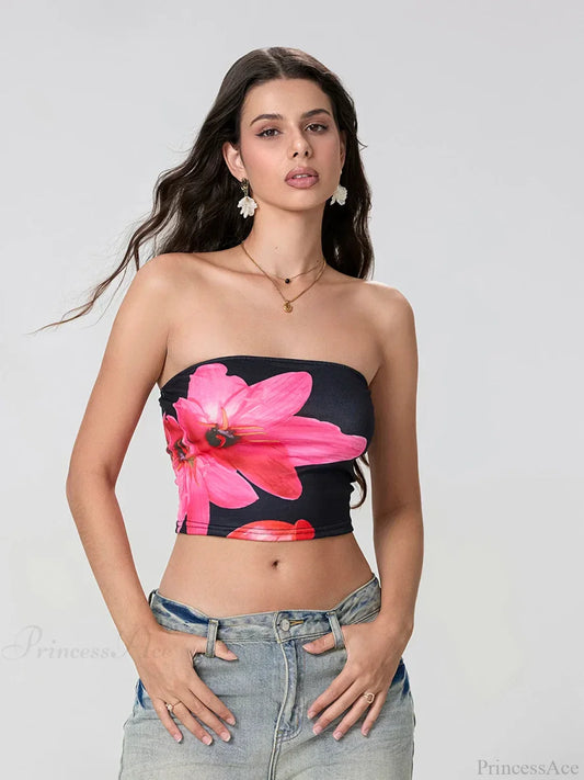 Floral Print Backless Strapless Cropped Tube Top Bandeau croptop-250126