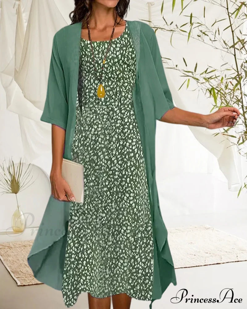 Floral Print Crew Neck Two-Piece Set Sets