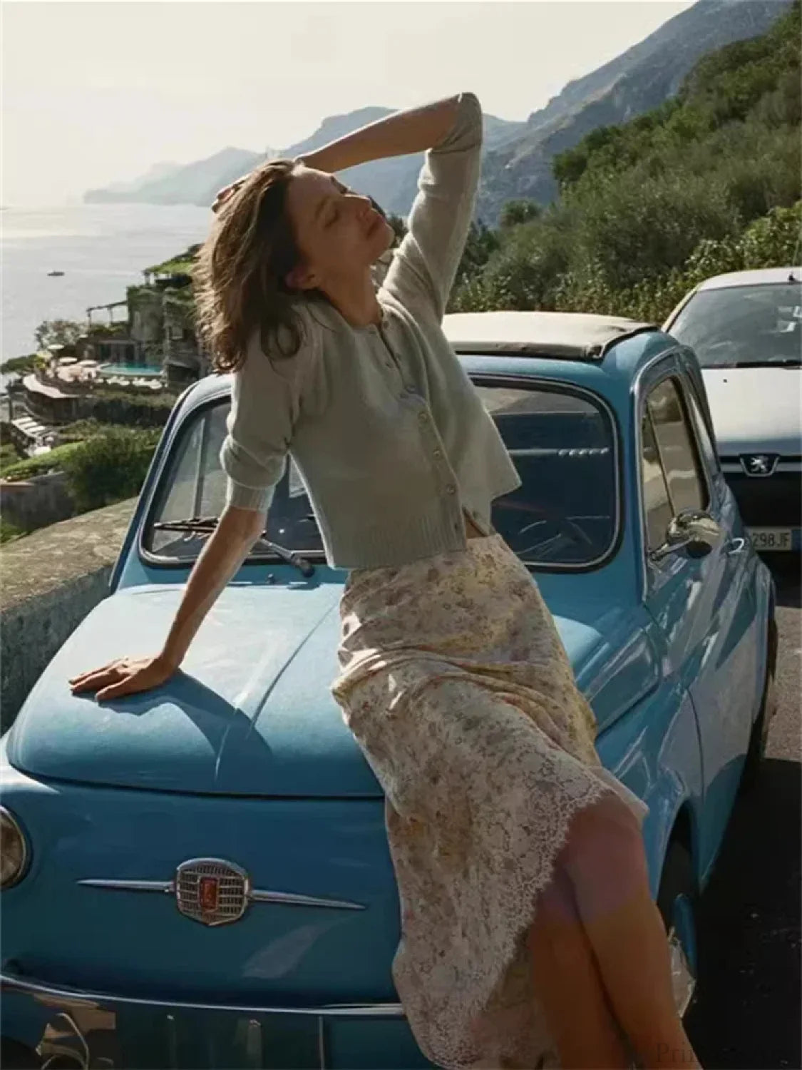 Floral Print Mermaid Lace Splice High Waist Retro Summer Midi Skirt skirt-250126