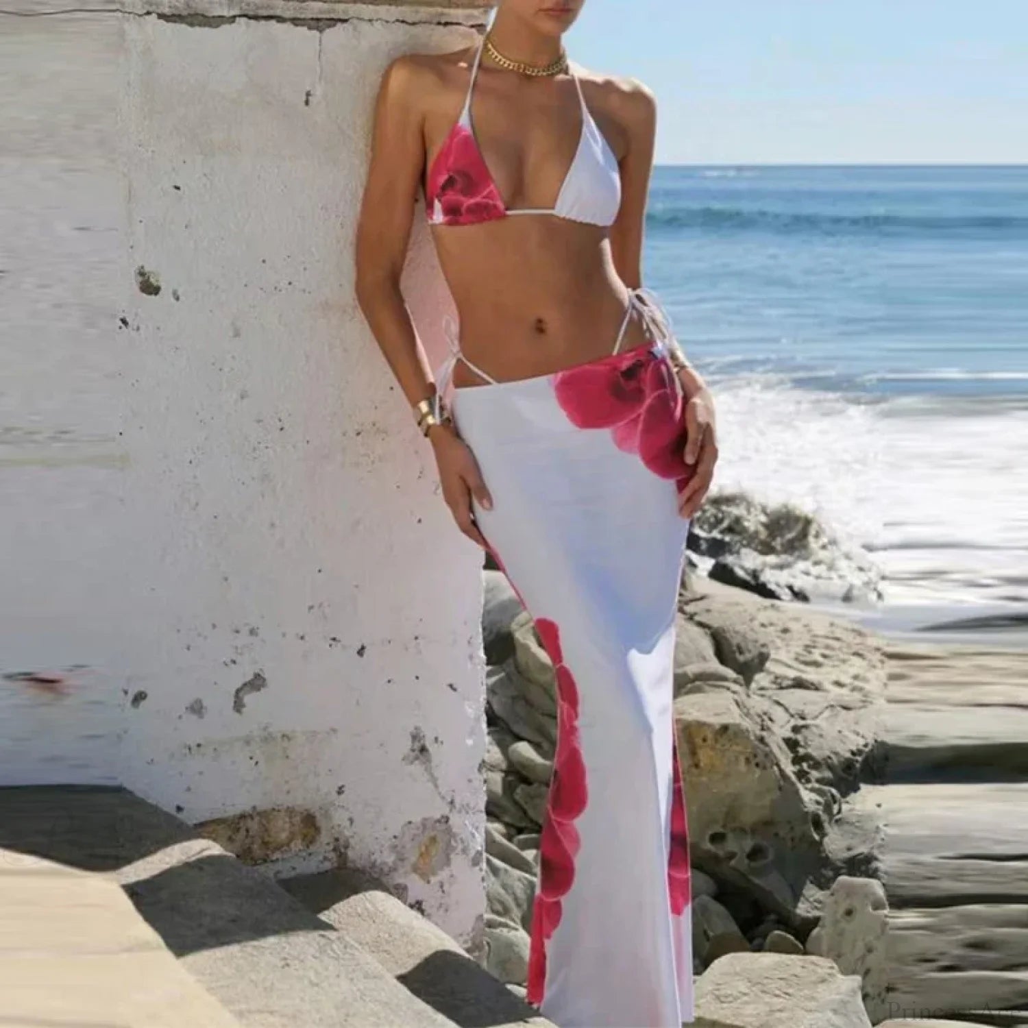 Floral Print Micro Bikini Set with Skirt Three Piece Swimsuit