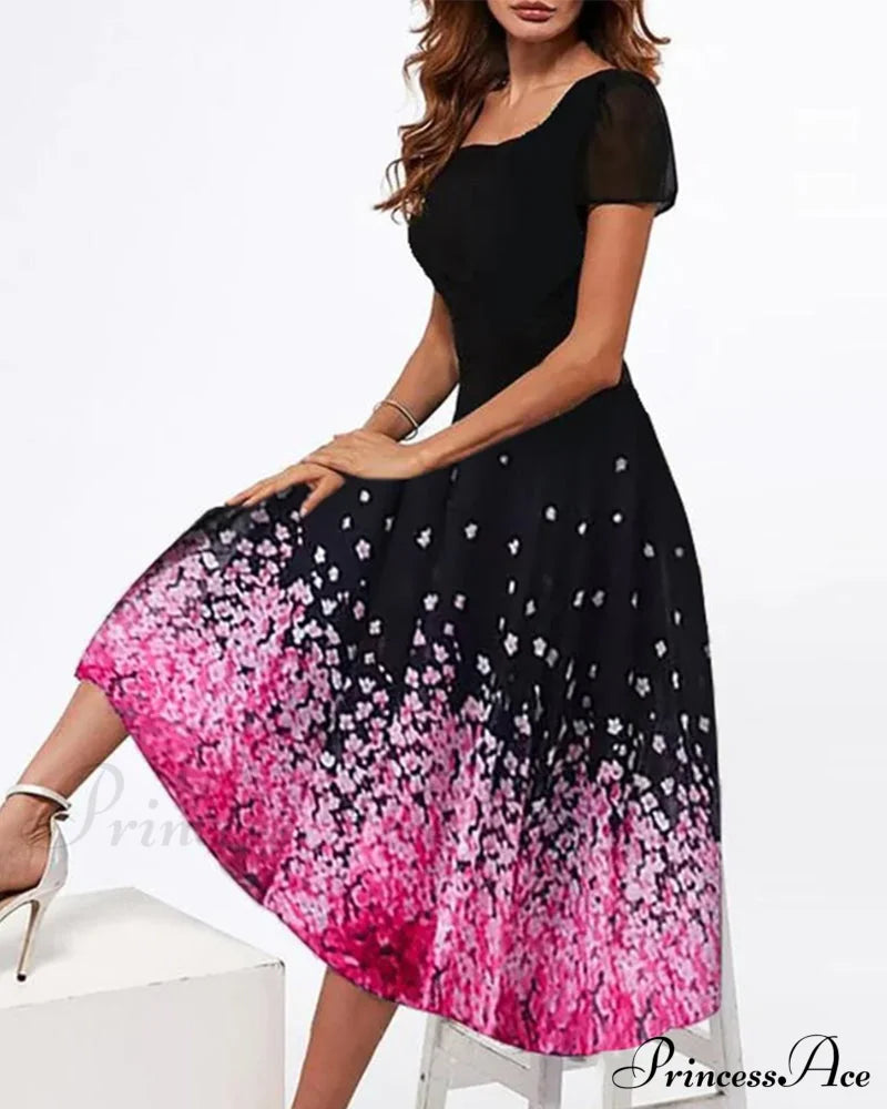 Ombre Floral Print Dress Black 23BF Casual Dresses Clothes Dresses Spring Summer