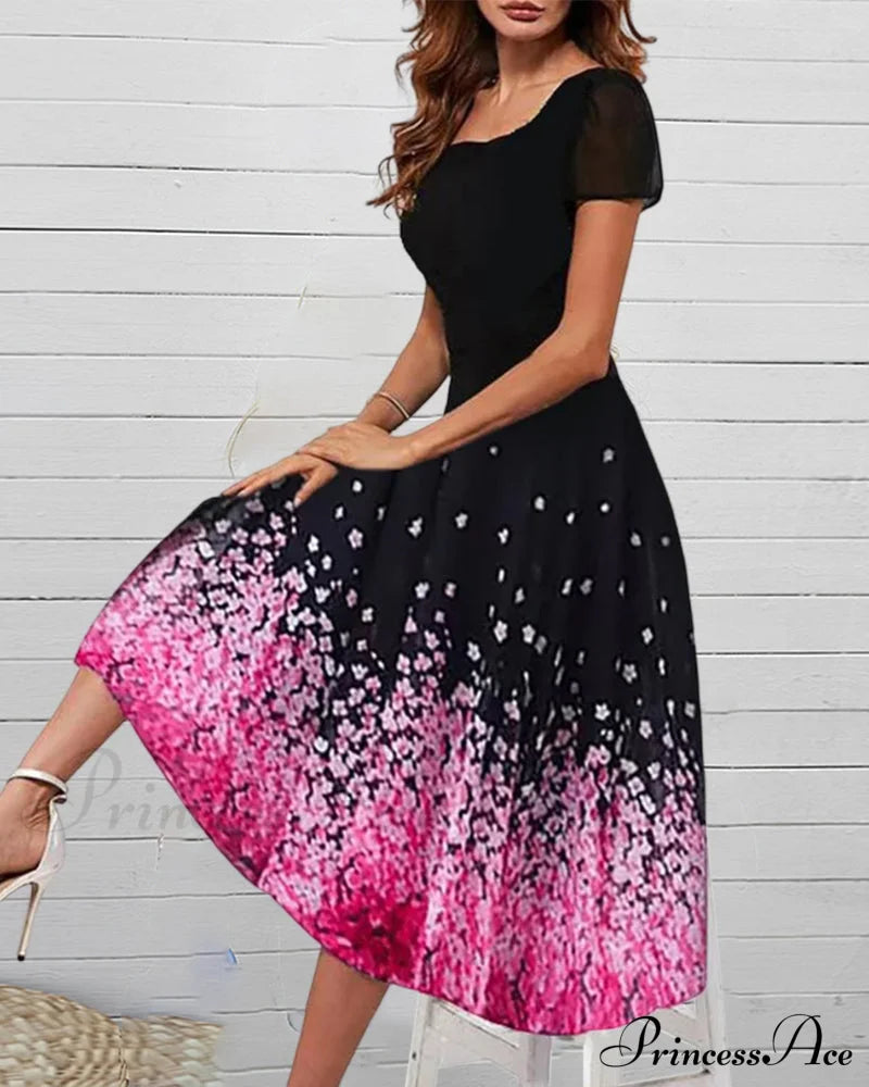 Floral Print Ombre Dress Casual Dresses