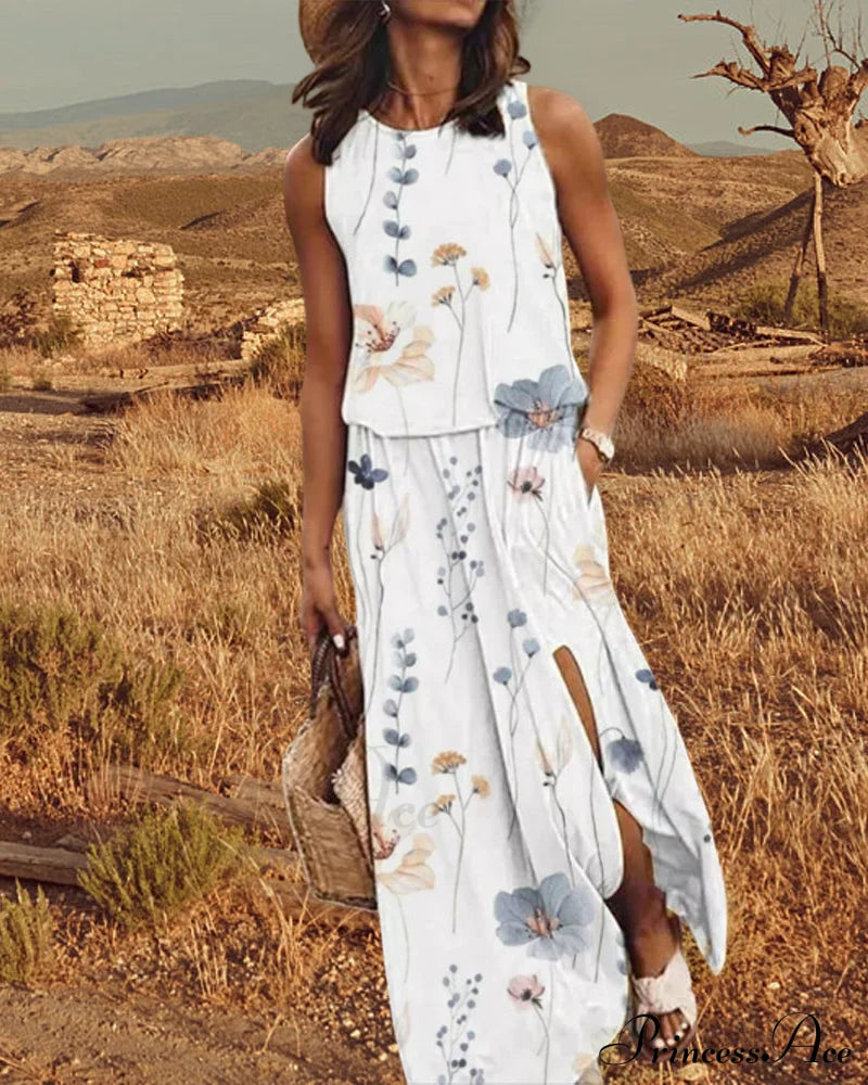 Floral Print Sleeveless Dress Casual Dresses