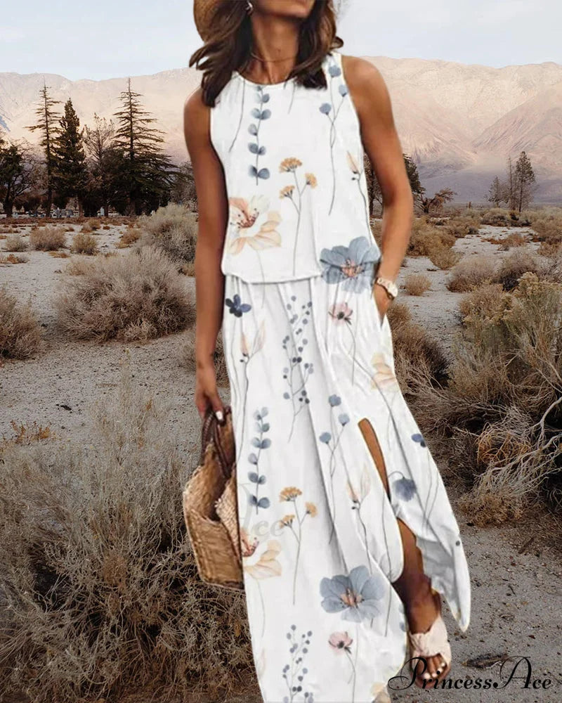 Floral Print Sleeveless Dress Casual Dresses