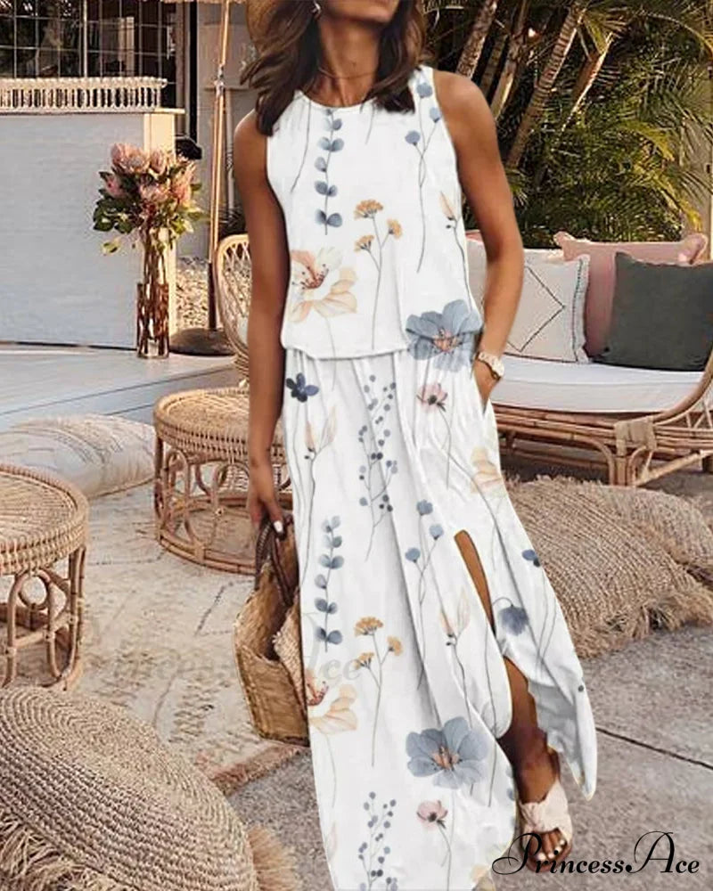 Floral Print Sleeveless Dress Casual Dresses