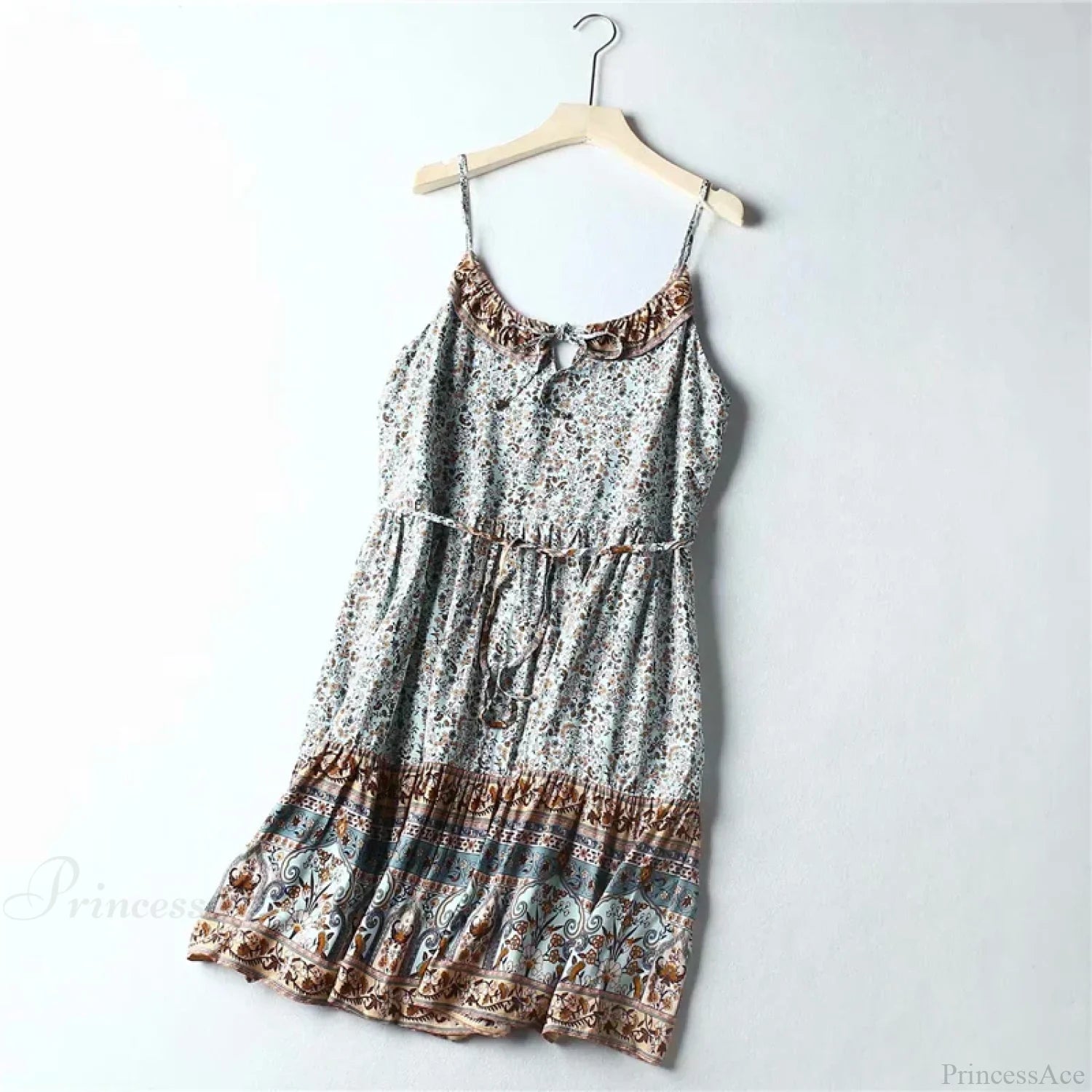 Floral Print Sleeveless Summer Rayon Mini Boho Dress light blue / S bohodress-250126