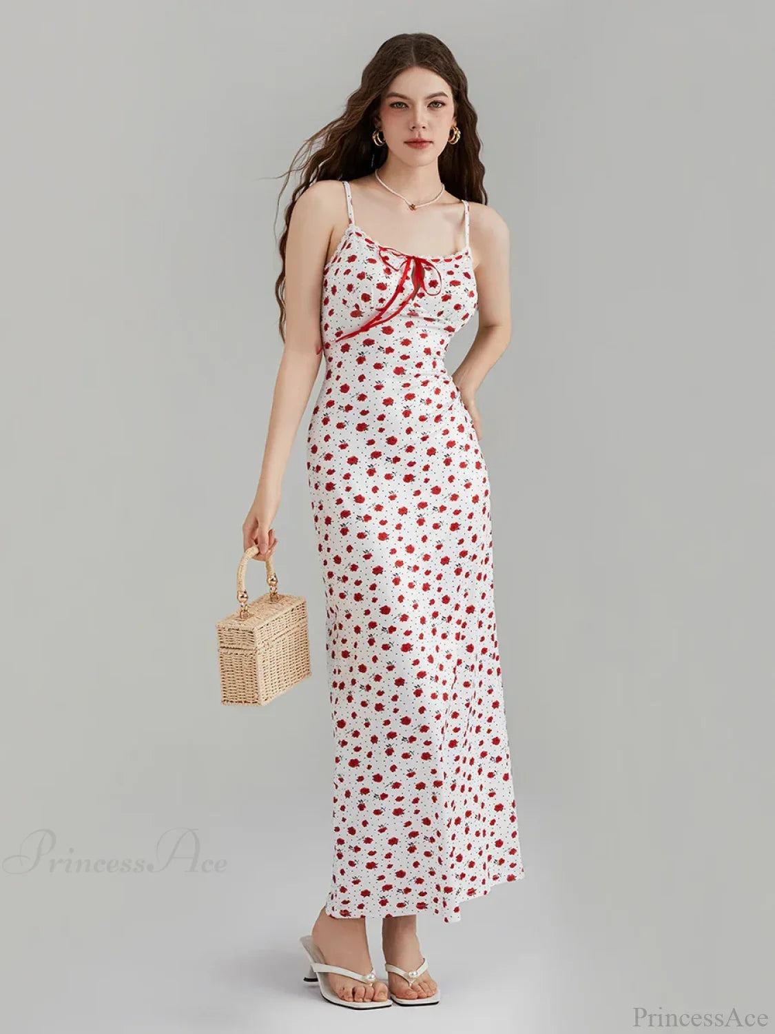 Floral Print Spaghetti Strap Ribbon Tie-Up Slip Vacation Floral Dress floraldress-250126