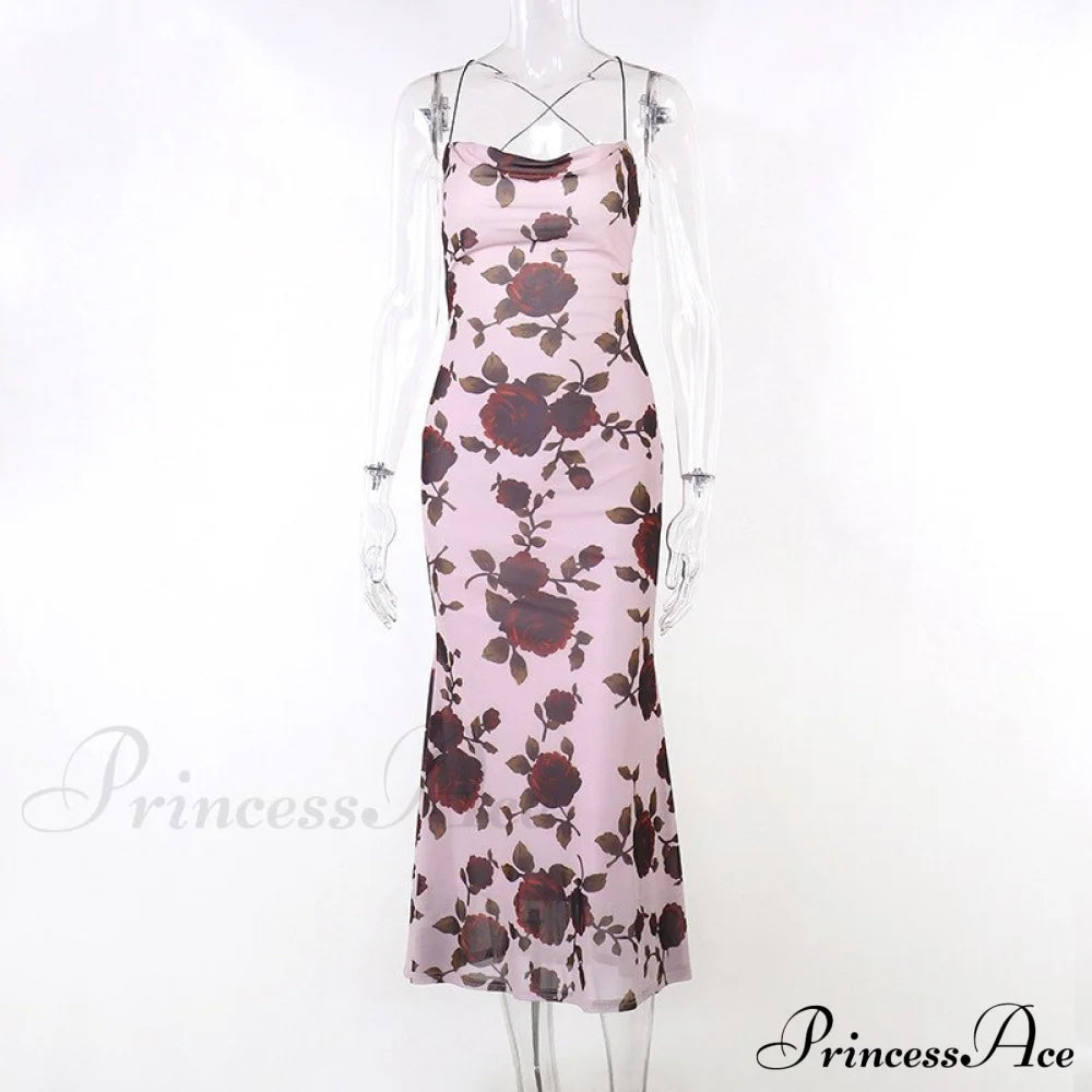 Floral Print Strappy Charming Back Tie-Up Midi Dress