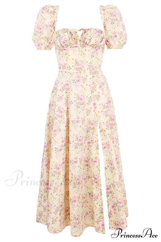 Charmantes Boho-Midikleid mit Blumenmuster und Puffärmeln