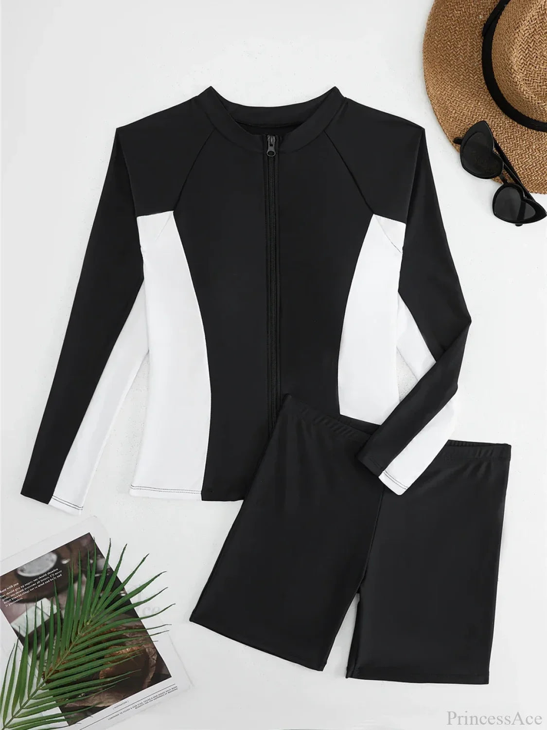 Floral Rashguard Surf Suit Two Piece Set whitt / S