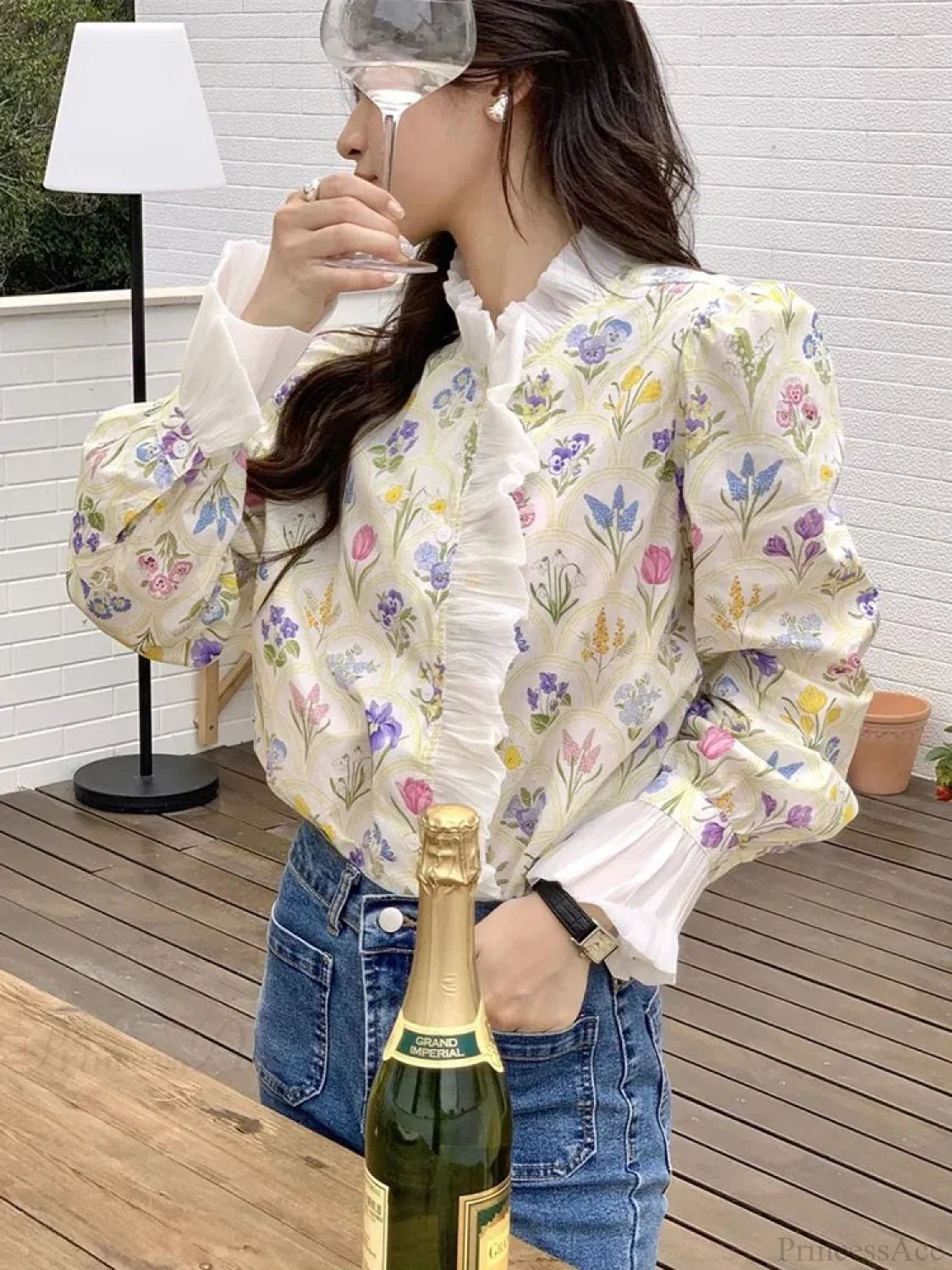 Floral Ruffled Flare Sleeve Blouse blouse-250223
