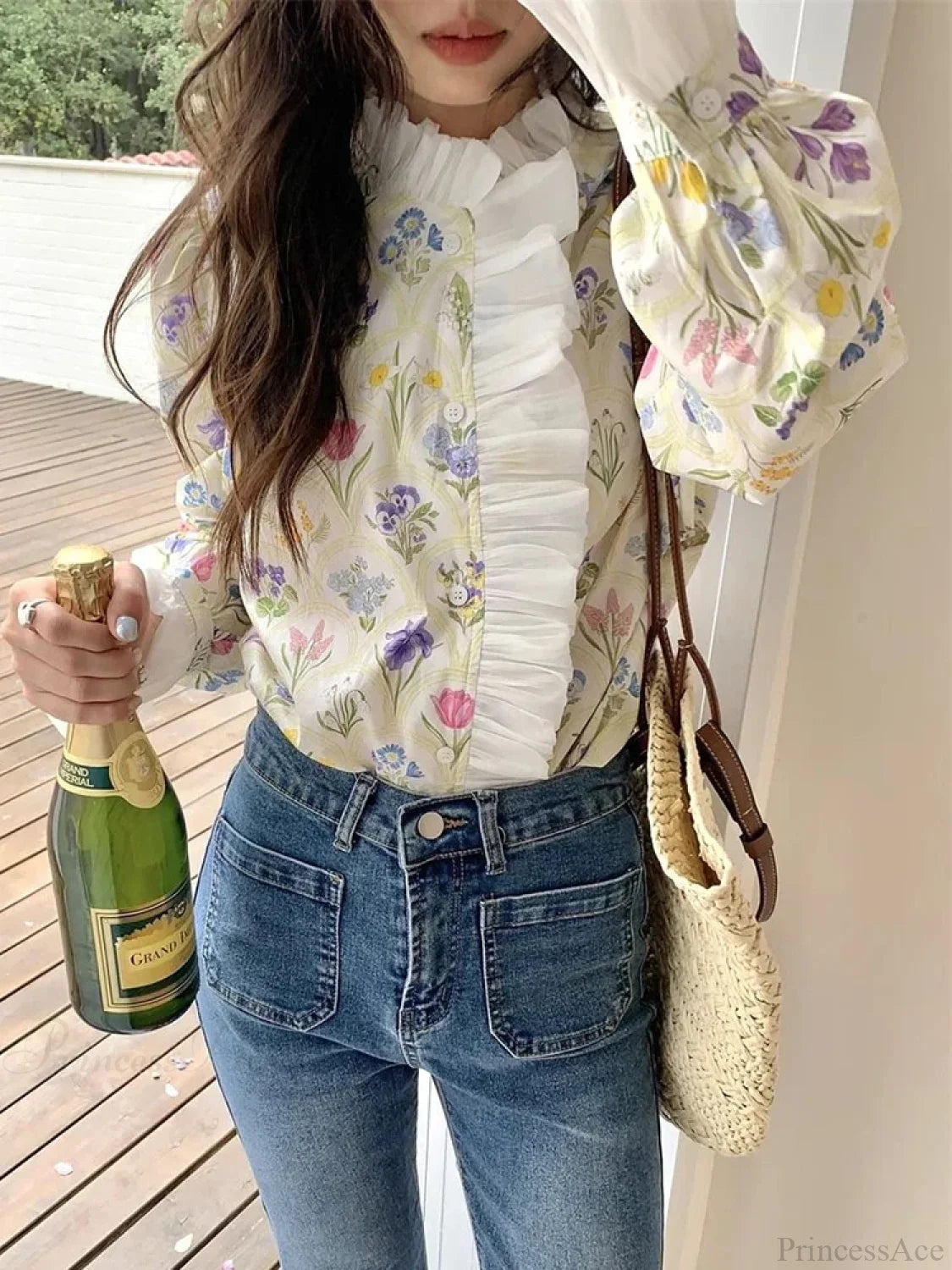 Floral Ruffled Flare Sleeve Blouse blouse-250223