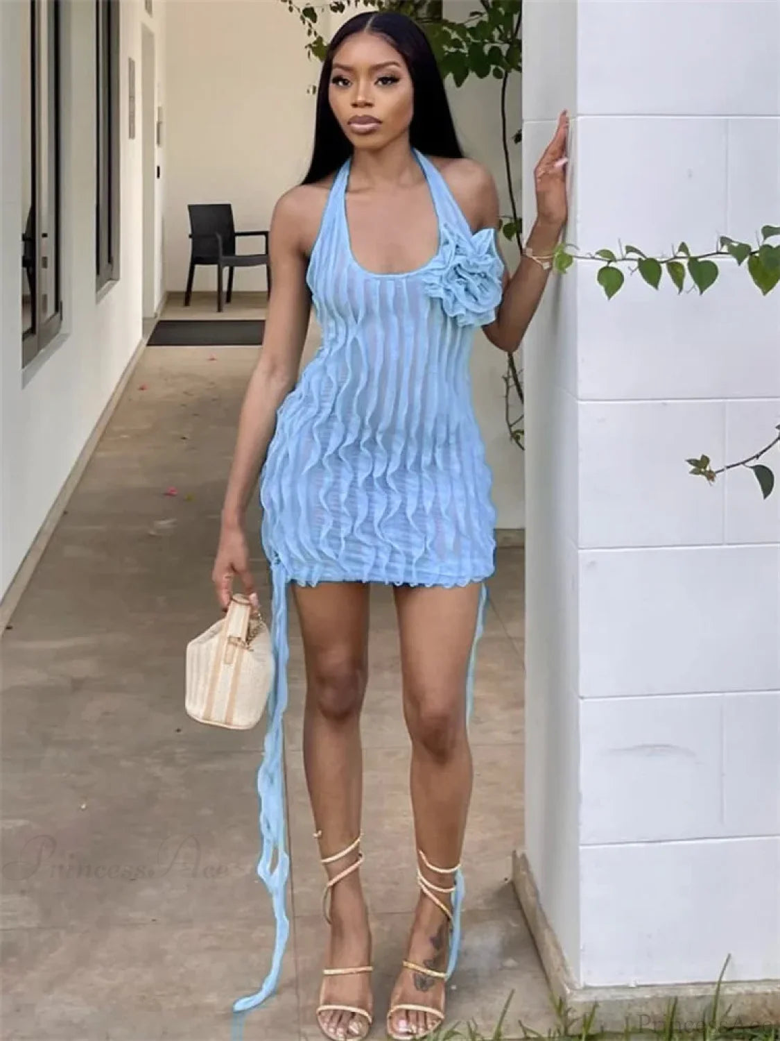 Floral See-Through Ruffled Mini Dress minidress-250223
