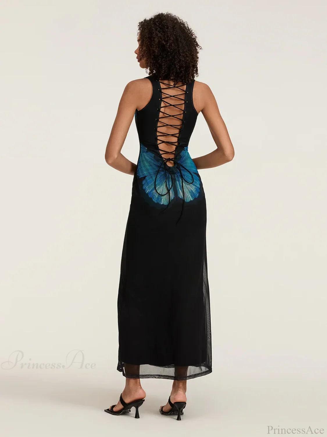 Floral Sleeveless Bodycon Back Hollowed Lacing Tank Party Floral Dress Black / S floraldress-250126