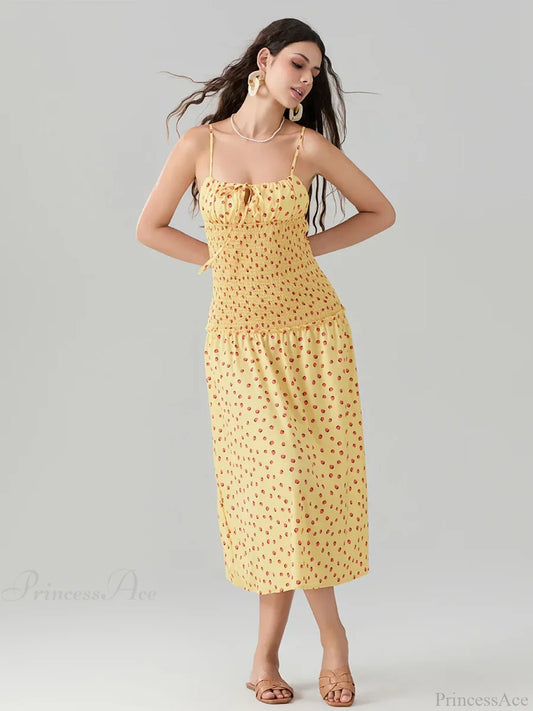 Floral Strawberry Camis Backless Tied Front Floral Dress floraldress-250126