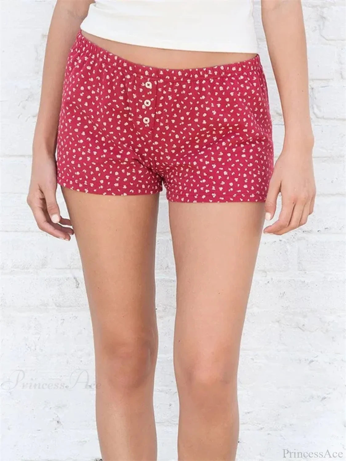 Floral Striped Button Party Short red / S short-250223