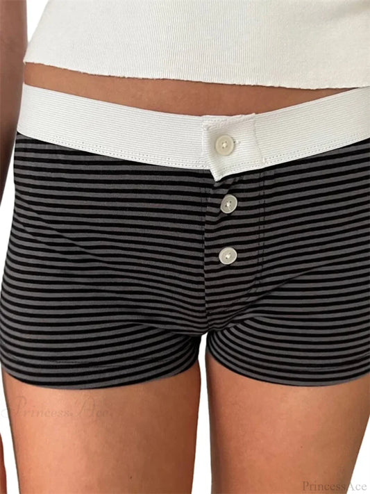 Floral Striped Pajama Sleep Short black / S short-250223
