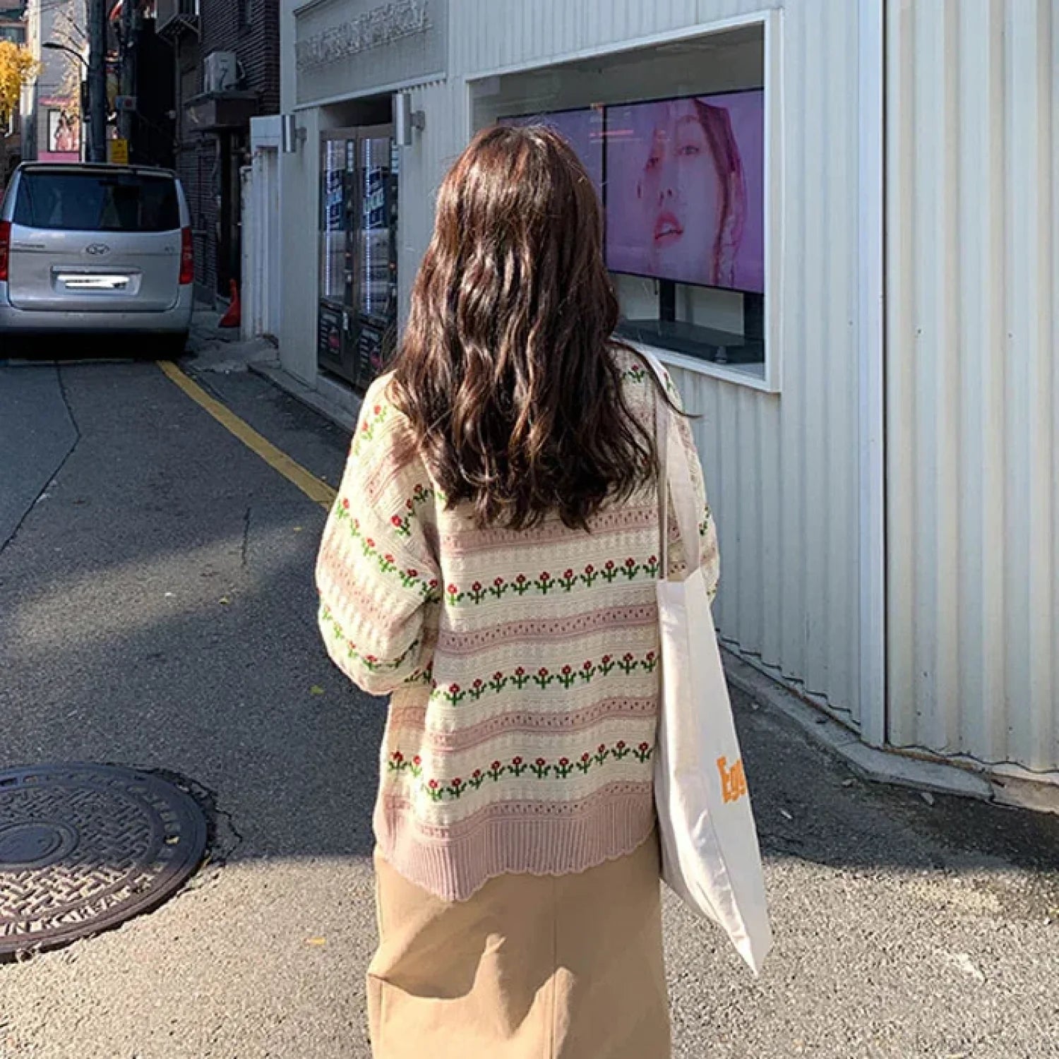 Floral Striped Textured Button Front Cardigan cardiagn-250126