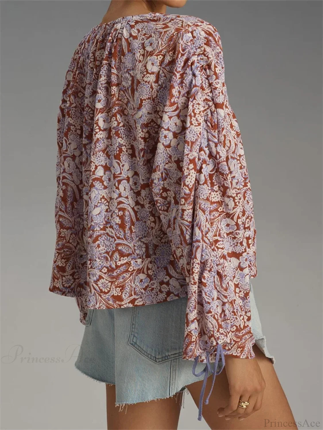 Floral Tie-Up Flare Sleeve Boho Blouse blouse-250223