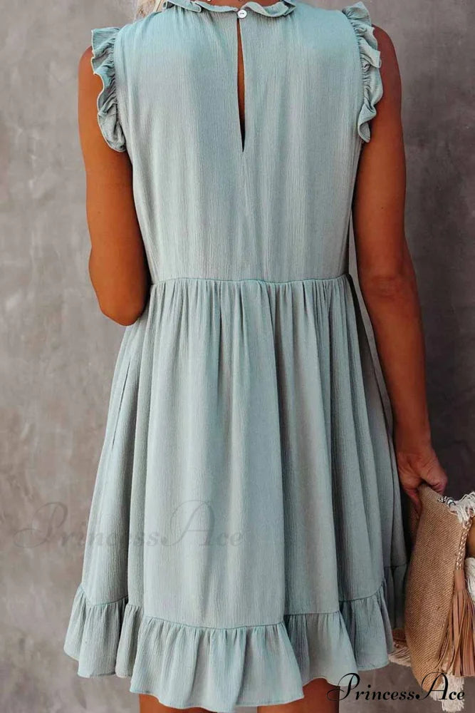 Florcoo Loose Solid Color Modern Short Sleeve V-Neck Mini Dress Dresses