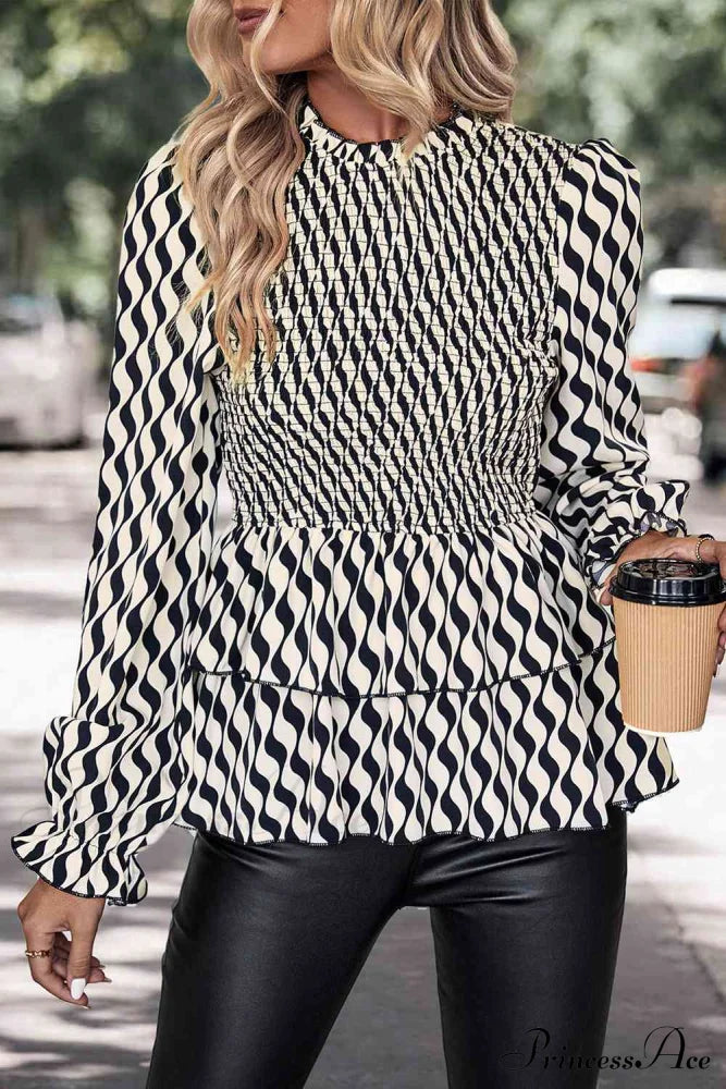 Flounce Arm Smocked Blouse Clothes