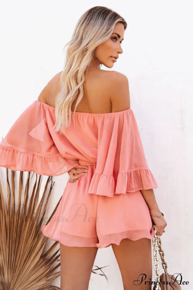 Flounced Sleeve Stylish Off Shoulder Romper