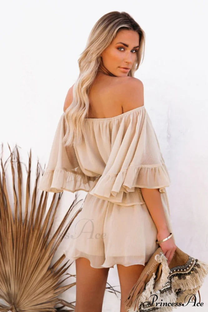 Flounced Sleeve Stylish Off Shoulder Romper